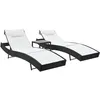 Image de vidaXL Chaises longues 2 pcs et table Résine tressée et textilène Noir