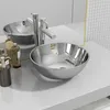 Image de Lavabo - VIDAXL - 28 x 10 cm - Céramique - Gris - A poser - Rond
