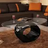 Image de Table Basse Avec Dessus De Table En Verre Ovale Noir Brillant Vidaxl