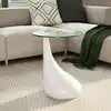 Image de Table Basse Avec Dessus De Table En Verre Rond Blanc Brillant Vidaxl