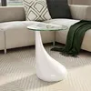 Image de vidaXL Table basse avec dessus de table en verre rond Blanc brillant 240320