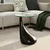 Image de Table Basse Avec Dessus De Table En Verre Rond Noir Brillant Vidaxl