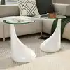 Image de Table Basse Et Dessus De Table Verre Rond Blanc Brillant 2 Pcs Vidaxl