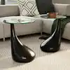 Image de Table Basse Et Dessus De Table Verre Rond Noir Brillant 2 Pcs Vidaxl
