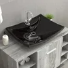 Image de Lavabo rectangulaire en céramique noir de luxe avec trop-plein et trou