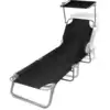 Image de Chaise Longue Pliable Avec Auvent Acier Et Tissu Noir Vidaxl