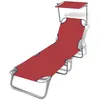 Image de vidaXL Chaise Longue Pliable avec Auvent Rouge Transat Bain Soleil Chilienne 41198