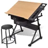 Image de Table À Dessin Inclinable 2 Tiroirs Et Tabouret Vidaxl