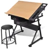 Image de Table à dessin inclinable avec 2 tiroirs et tabouret - VIDAXL