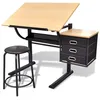 Image de Table À Dessin Inclinable À 3 Tiroirs Avec Tabouret Vidaxl