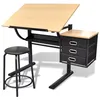 Image de Table à dessin inclinable - vidaXL - 3 tiroirs - Tabouret rembourré - MDF - 1195 x 60 x 775 cm