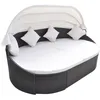 Image de vidaXL Chaise longue de jardin avec auvent Résine tressée Marron