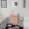 Image de Meubles De Salle De Bains Trois Pièces Beige Vidaxl