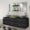 Image de Mobilier De Salle De Bain Avec Lavabo 7 Pcs Noir Vidaxl