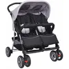 Image de vidaXL Poussette à Deux Places Acier Gris et Noir Pliable Landau dEnfant Bébé 10110