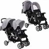 Image de Poussette double VIDAXL en acier gris et noir avec auvents pliants et grand panier