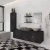 Image de Meuble De Salle De Bain 11 Pcs Avec Lavabo Et Robinet Noir Vidaxl