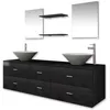 Image de Meubles De Salle De Bain 9 Pcs Avec Lavabo Et Robinet Noir Vidaxl