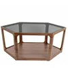 Image de Table Basse Sita Dutchbone Console de Salon Forme Héxagonale Bois et Verre 34x925x925cm Marron