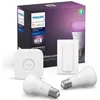 Image de PHILIPS HUE Kit de démarrage White & Colors 2 ampoules avec pont de connexion et télécommande variateur - 10 W - E27