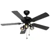 Image de Ventilateur de plafond noir avec bois et interrupteur à tirette 3 lumières - mistral vidro