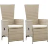 Image de Chaises Inclinables Lot De 2 Et Coussins Résine Tressée Beige Vidaxl