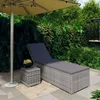 Image de vidaXL Chaise longue avec coussin et table à thé Résine tressée Gris