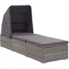 Image de Chaise Longue Avec Auvent Et Coussin Résine Tressée Gris Vidaxl