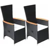 Image de vidaXL Chaise inclinable de jardin 2pc et coussins Résine tressée Noir