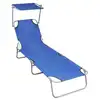 Image de Chaise Longue Pliable Avec Auvent Bleu Aluminium Vidaxl