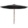 Image de Parasol D'extérieur Avec Mât En Bois 350 Cm Noir Vidaxl