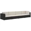 Image de vidaXL Canapés de jardin 4 pcs avec coussins Résine tressée Noir