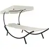 Image de Chaise Longue De Jardin Avec Auvent Et Oreiller Blanc Crème Vidaxl