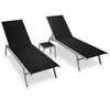Image de vidaXL Chaises longues 2 pcs avec table Acier et textilène Noir