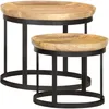 Image de Tables D'appoint Rondes 2 Pcs Bois De Manguier Solide Et Acier Vidaxl