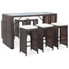 Image de vidaXL Ensemble de bar de jardin 7 pcs coussins Résine tressée Marron 49559
