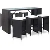 Image de vidaXL Meuble de bar de jardin 7 pcs et coussins Résine tressée Noir