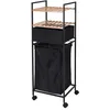 Image de Bathroom Solutions Support de rangement et 2 étagères panier à linge Bambou et noir 38 x 32.5 x 109 cm (l x P x H)