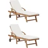 Image de Chaises Longues Avec Coussins 2 Pcs Bois De Teck Solide Crème Vidaxl