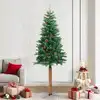 Image de Sapin De Noël Mince Avec Bois Véritable Et Cônes Vert 210cm Pvc Vidaxl