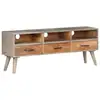 Image de Meuble Tv Gris 130x35x51 Cm Bois Massif De Manguier Brut Vidaxl