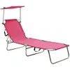 Image de Chaise Longue Pliable Avec Auvent Acier Rose Magento Vidaxl