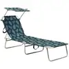 Image de Chaise Longue Pliable Avec Auvent Acier Motif De Feuilles Vidaxl