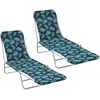 Image de Chaises Longues Pliables Lot De 2 Acier Tissu Motif De Feuilles Vidaxl