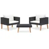 Image de vidaXL Salon de jardin 3 pcs avec coussins Résine tressée Noir 310218