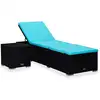 Image de Chaise Longue Avec Coussin Et Table À Thé Résine Tressée Bleu Vidaxl