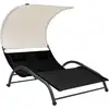 Image de Chaise Longue Double Avec Auvent Textilène Noir Vidaxl
