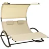 Image de Chaise Longue Double Avec Auvent Textilène Crème Vidaxl