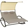 Image de Chaise Longue Double Avec Auvent Textilène Taupe Et Crème Vidaxl
