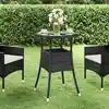 Image de Table De Jardin Ø60x75 Cm Verre Trempé/résine Tressée Noir Vidaxl
